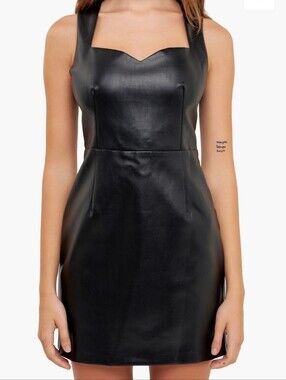 GREY LAB Black Faux Leather Mini Dress